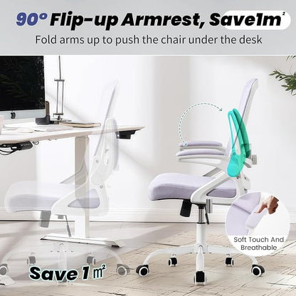 Executive Office Chair with Adjustable Lumbar Support Flip-Up Arms,Lavender | Executive Mesh Office Chair with Adjustable Lumbar Support, Flip-Up Arms, Thick Foam Seat, Swivel Rolling Chair, 400lbs