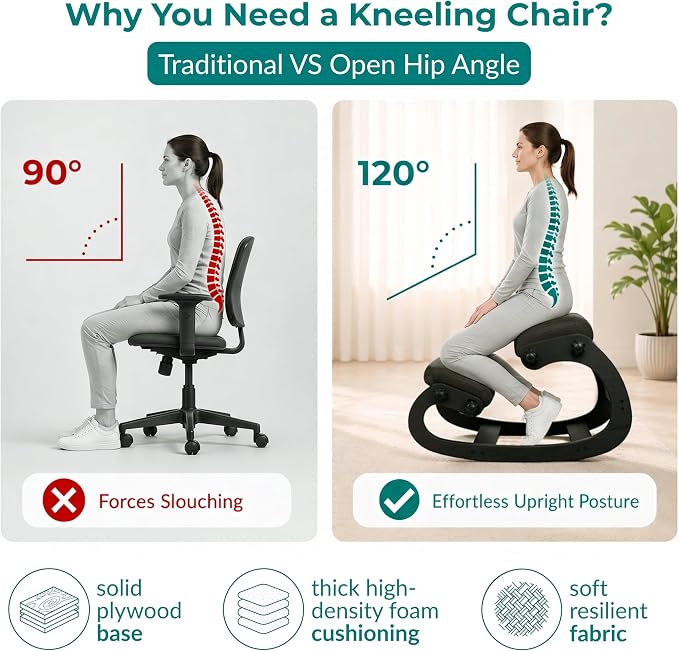 NYPOT Ergonomic Kneeling Chair with Adjustable Seats - Knee Chair for Posture Correction & Kneel Rocking Stool for Desk - Back Pain Relief for Home and Office, Supports 250 pounds - 5 Years Warranty
