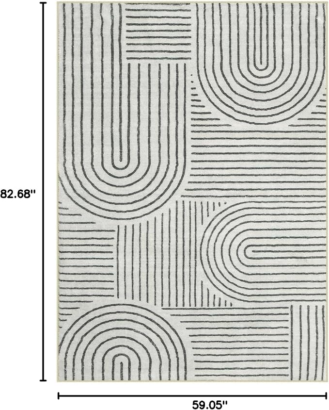Lahome Abstract Washable Area Rug, 5x7 Rug for Bedroom Non-Slip Soft Living Room Rug, Ultra-Thin Modern Black and White Rug Throw Large Carpet for Dining Room Darrell(5'x7',Black)
