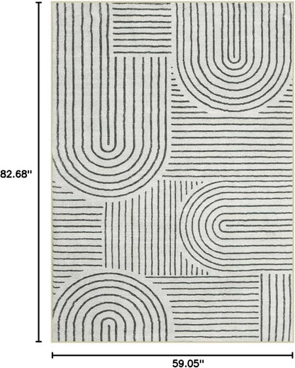 Lahome Abstract Washable Area Rug, 5x7 Rug for Bedroom Non-Slip Soft Living Room Rug, Ultra-Thin Modern Black and White Rug Throw Large Carpet for Dining Room Darrell(5'x7',Black)