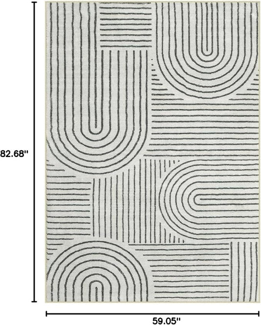 Lahome Abstract Washable Area Rug, 5x7 Rug for Bedroom Non-Slip Soft Living Room Rug, Ultra-Thin Modern Black and White Rug Throw Large Carpet for Dining Room Darrell(5'x7',Black)