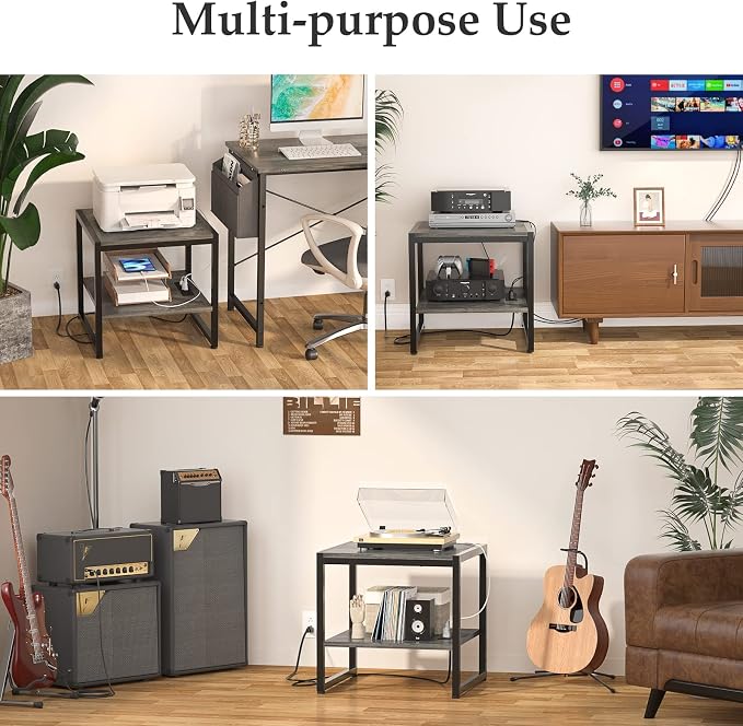 Homieasy End Table with Charging Station, 20" Mini Fridge Stand with Power Outlets, Heavy Duty Side Table for Living Room, Small Table Stand & Fridge Table, Black Oak, 2 Pack