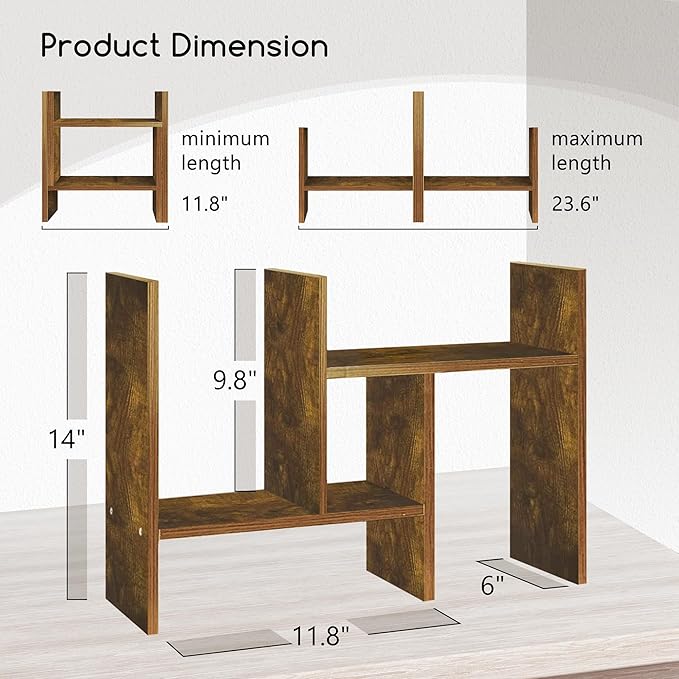 Jerry & Maggie Desktop Organizer Office Storage Rack Adjustable Wood Display Shelf Free Style Double H, Multi-Functional Mini Bookshelf for Desk Natural Stand (Natural Wood Tone/2 Pack)