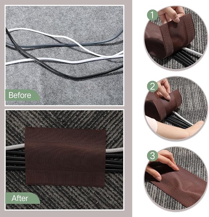 WILLBOND Carpet Cord Cover Cable Protector Floor Cover Cable Protector Management Only for Commercial Office Carpet(39.37 ft,Brown)