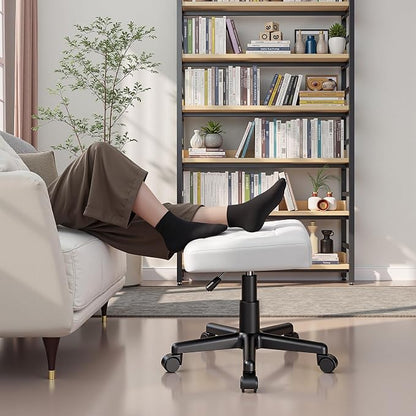 VECELO Under Desk Footrest, PU Ergonomic Foot Rest with Wheels, Comfort Padding, Height Adjustable for Relieving Leg Pain, Stiffness, and etc, White