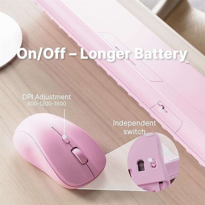 Wireless Keyboard and Mouse Combo with 110 Round Keycaps, Power Switch, and Scissor-Switch Typing Feel – Ideal for Office Use (Pink)