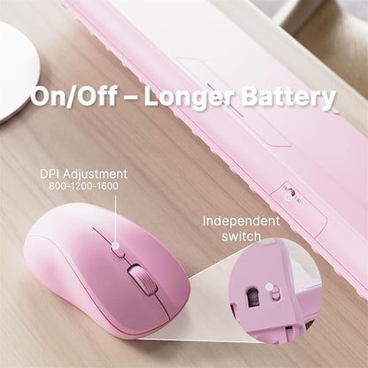 Wireless Keyboard and Mouse Combo with 110 Round Keycaps, Power Switch, and Scissor-Switch Typing Feel – Ideal for Office Use (Pink)
