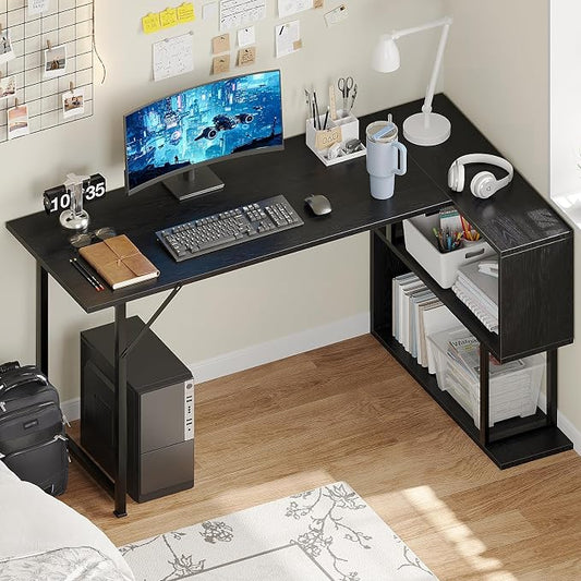 ALISENED L Shaped Computer Desk with 2 Shelves Bookshelf, Modern Corner Computer Desk with Storage, Office Desk Study Table Writing Desk for Home Office