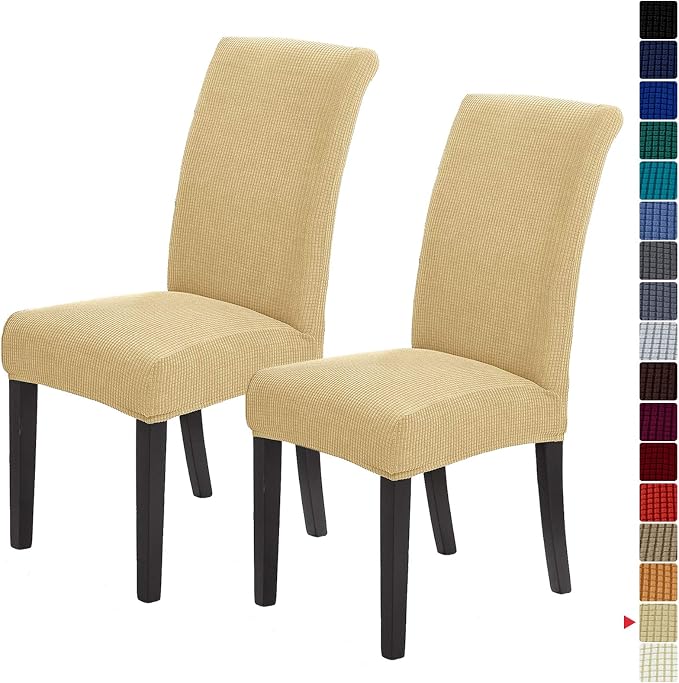 Stretch Chair Covers for Dining Room Set of 2, Removable Washable Dining Room Chair Covers, Dining Chair Slipcovers Seat Protector, Great Decoration for Home and Banquet (Champagne, 2 Pack)