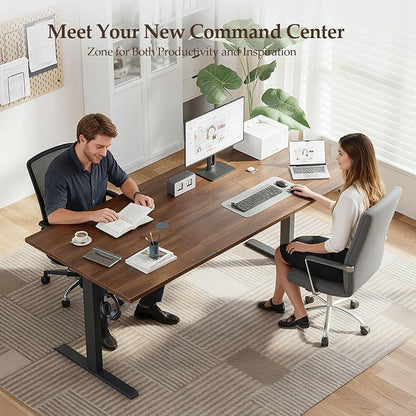 Klicelor 63 Inch Large Electric Standing Desk, Height Adjustable Office Desk, Sit Stand Up Computer Gaming Desk with Memory Preset, Three-Piece Desktop, Dark Walnut