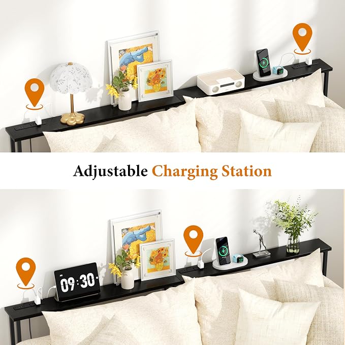 GRLEAF 39" Narrow Console Sofa Table with Built-in Power Strip (2 AC Outlets & 2 USB Ports) – 4.9ft Power Cord, Metal Frame, Easy Assembly, Ideal for Behind Couch, Hallway, and Home Office | Black