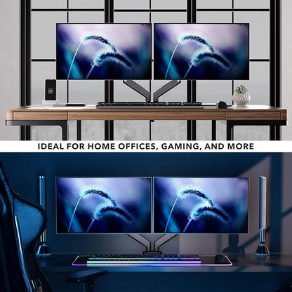 Mount-It! Dual Monitor Desk Mount, Two Independent Gas Spring Arms, Fits 13-32" Screens up to 17.6 lbs Each, VESA 75x75 & 100x100, Full Motion Tilt Swivel Rotate, C-Clamp & Grommet Base