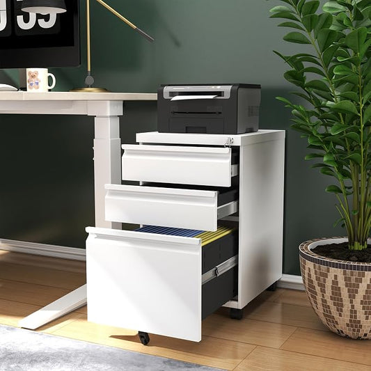 3 Drawer File Cabinet, Vertical File Cabinets with Lock for Home Office,Heavy Duty Office Steel Filing Cabinet for Hanging Letters/Legal/A4, Assembly Required (Black)