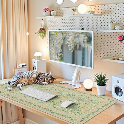 iCasso Desk Mat for Keyboard and Mouse, Large Mouse Pad, Desk Pad Mat, Anti-Slip Big Mousepad with Stitched Edges for Computer Desktop(Light Green)