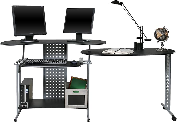 OneSpace Regallo Expandable L-Shaped Desk, Office Computer Desk with 2 Shelves, Black