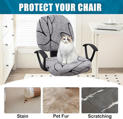 Smiry Stretch Printed Office Computer Chair Covers, Universal Washable Removable Desk Rotating Chair Slipcovers Protector, Seat + Backrest Cover - Grey and Black