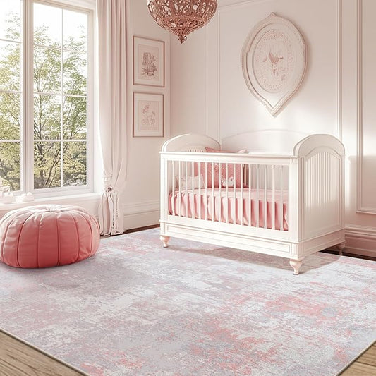 RELEANY Washable Area Rugs 5'x7' Non-Slip Modern Abstract Soft for Living Room Entryway Bedroom Kitchen, Print Pattern, Grey Pink