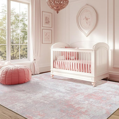 RELEANY Washable Area Rugs 8'x10' Non-Slip Modern Abstract Soft for Living Room Entryway Bedroom Kitchen, Print Pattern, Grey Pink