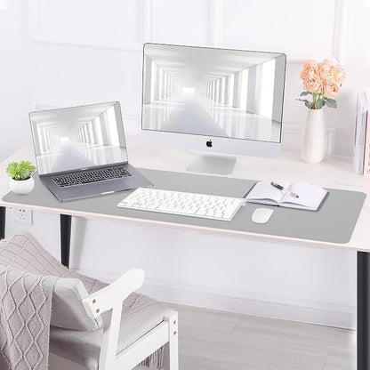 AFIING Cork Desk Mat, 35.4" x 17", Light Grey,Desk pad Protector | Dual-Sided Cork & PU Leather, Large Mouse Pad, Non-Slip & Waterproof
