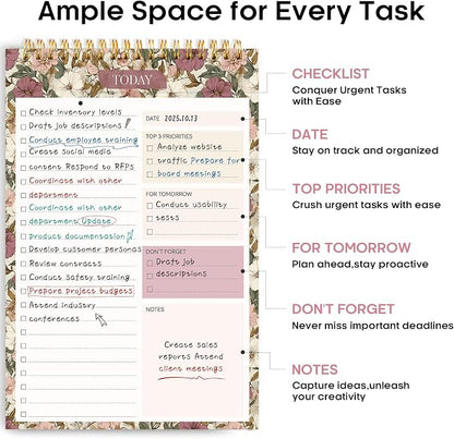 Taja To Do List Notepad - To Do List Notebook for Work with 52 Sheets, 9.8" x 6.5", Undated Daily Planner Perfect for Daily Tasks and Goal Setting, Notepad Suitable for Office, Home & School - Mauve Muse