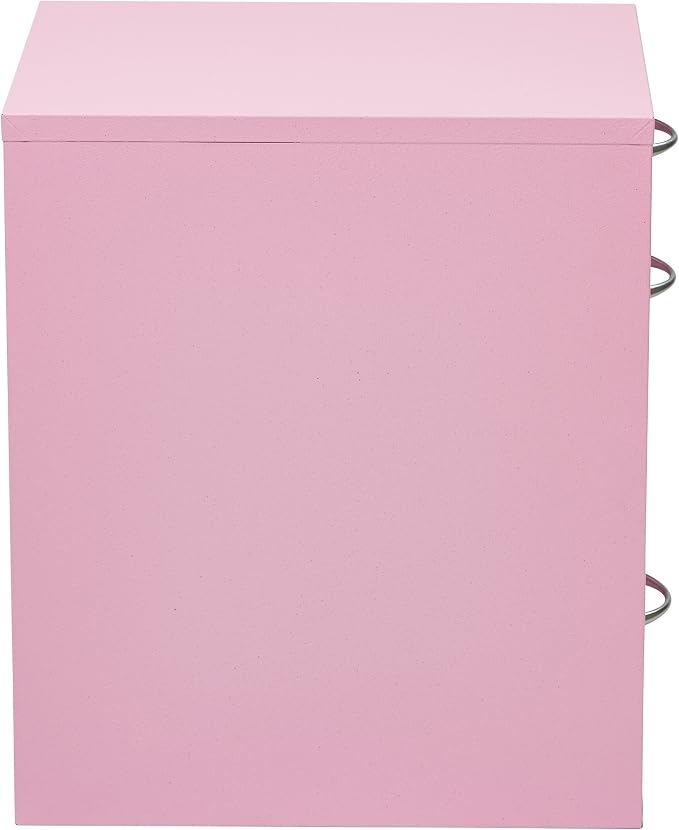 OSP Home Furnishings HPB Heavy Duty 3-Drawer Metal File Cabinet for Standard Files and Office Supplies, Pink Finish