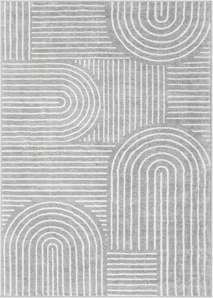 Lahome Abstract Area Rug 5x7,Soft Washable Rugs for Living Room Ultra-Thin Non Slip Gray Rugs for Bedroom, Throw Rug Carpet for Dining Room Office Playroom Darrell (5'x7',Gray)