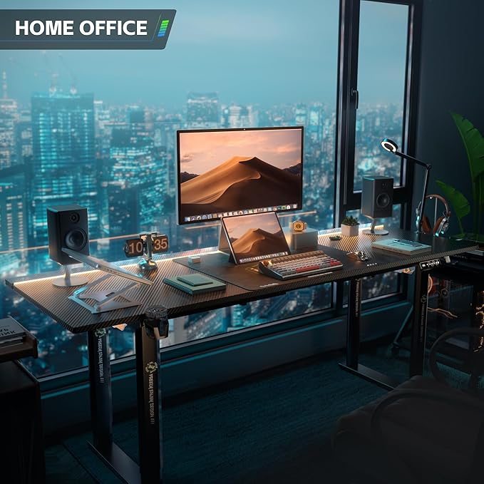 71" Gaming Standing Desk for Gamers & Streamers, 4-Leg Electric Sit Stand Desk with LED Lights, Flip-Top Cable Management, Stable Computer Desk with Wheels