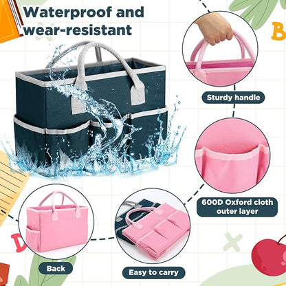 Tellingyou 2 Pcs Art Craft Tote Bag Teacher Craft Organizers and Storage Bag Desktop Tote Supply 600d Oxford Classroom Organizer Caddy Gift for Crafters Christmas Office(Dark Green, Pink)