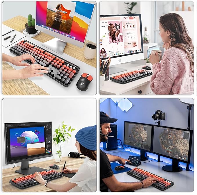 Wireless Keyboard and Mouse Combo, 2.4 GHz Wireless Full-Sized Typewriter Keyboard with Round Keycaps for Windows, Computer, Desktop, PC, Laptop (BlackOrange)