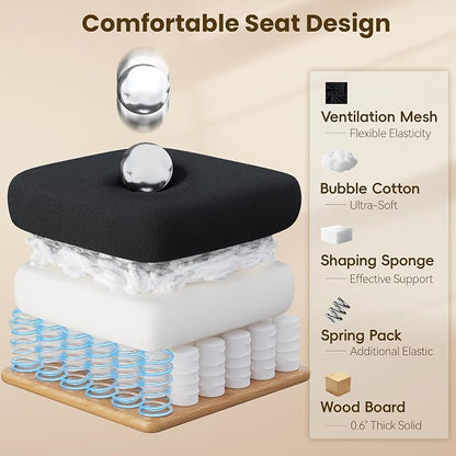 Ergonomic Office Chair, Mesh Computer Desk Chairs with Adjustable Lumbar Support, 3D Armrests, Tilt Function, Comfy Wide Seat, Executive Work Task Chair for Company and Home (Sponge Cushion)