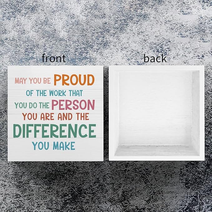 mmiishe Inspirational Office Decor Funny Office Wood Box Sign Decorative | May You Be Proud of the Work You Do Square Desk Decor Sign for Shelf Desk Accessories for Women Men Mom 5 x 5 Inches