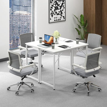 Giantex 40-Inch White Computer Desk, Home Office Desk with Heavy-Duty Metal Frame, Modern Simple Gaming Table PC Workstation, Versatile Small Desk for Bedroom, Small Spaces