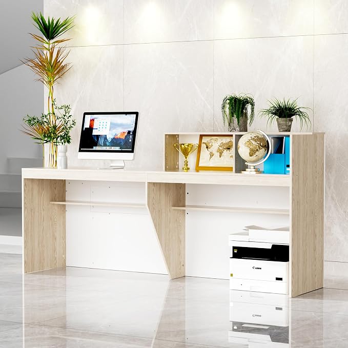 85.8 inches Reception Desk with Counter Modern Front Table Checkout Counter Table Retail Counter for Reception Room,Salon,Office,Store,Shop,Clinic,Lobbies,Retail,Home,White