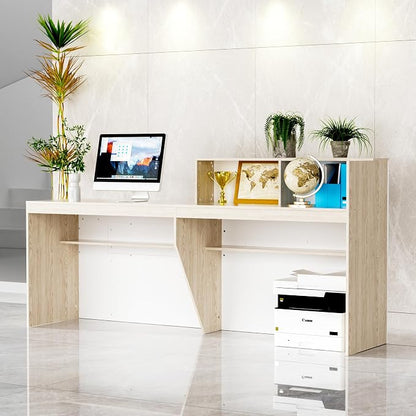 85.8 inches Reception Desk with Counter Modern Front Table Checkout Counter Table Retail Counter for Reception Room,Salon,Office,Store,Shop,Clinic,Lobbies,Retail,Home,White