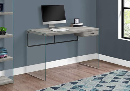 Monarch Specialties Computer Desk - Contemporary Writing Desk with Drawer - Tempered Glass Legs - 48"L (Grey Reclaimed Wood Look)