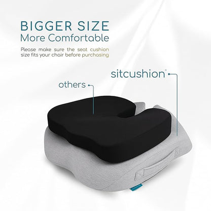 SitCushion Extra Large Memory Foam Seat Cushions for Office Chairs, Pressure Relief Seat Cushion for Tailbone Pain Relief, Sciatica & Back Pain, Ergonomic Office Chair Cushion for Long Sitting (Black)