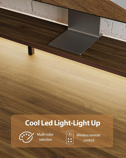 Agilestic 48x24 Inch Electric Standing Desk with Shelf, Height Adjustable Desk with Power Outlets & LED, Sit Stand Up Table with Monitor Stand, Computer Workstation, Dark Walnut