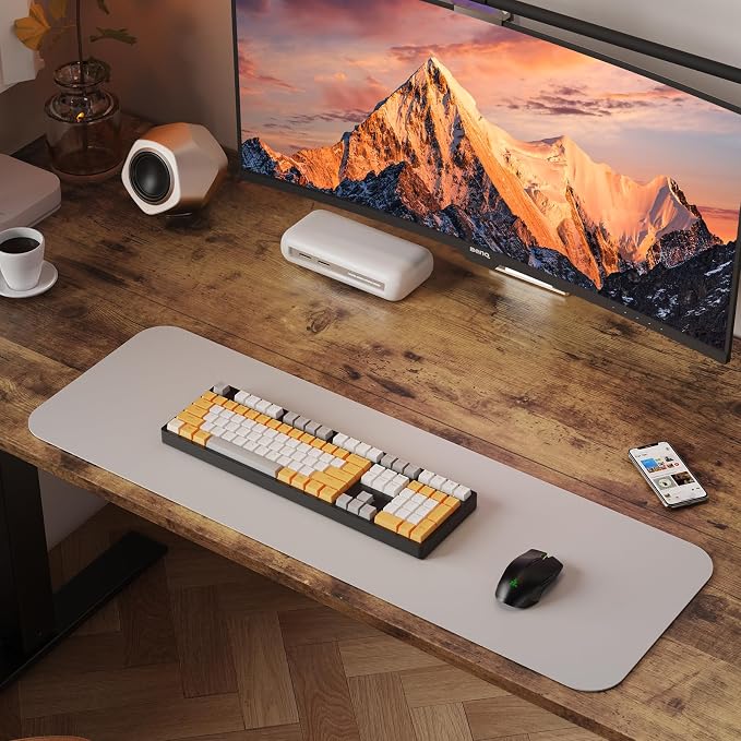 WALKINGDESK 55x24 Inches Height Adjustable Electric Standing Desk with 2 Hooks for Home Office, Ergonomic Sit Stand up Desk with Splice Board, Rustic Brown