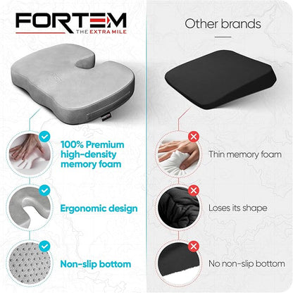 FORTEM Seat Cushion, Office Chair Cushion, Memory Foam Car Seat Cushions, Sciatica Coccyx Tailbone Pain Relief, Chair Cushions for Back Support, Sitting Pad for Gaming, Washable Cover, Non Slip