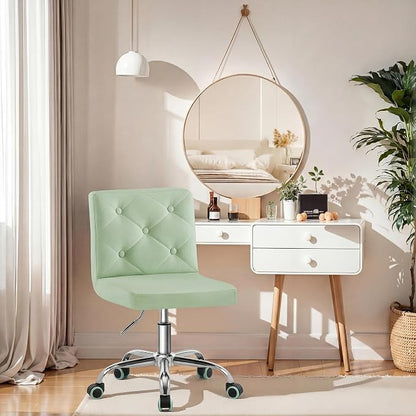 VECELO PU Leather Mid-Back Armless Vanity Chair Adjustable Height 360° Rolling Swivel for Home Office Work