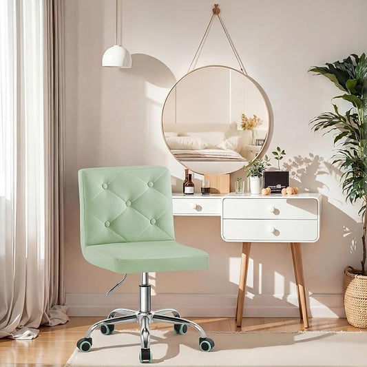 VECELO PU Leather Mid-Back Armless Vanity Chair Adjustable Height 360° Rolling Swivel for Home Office Work