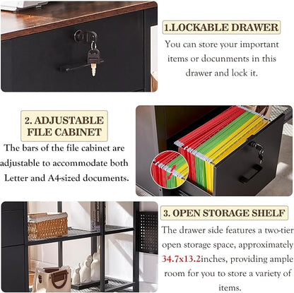 70 Inch Reversible L Shaped Desk with Drawers,Executive Desk with Power Outlet, Lockable File Drawer and Storage Shelves,L Shaped Office Desk with Pegboard,Large Corner Desk for Home Office (70.5")