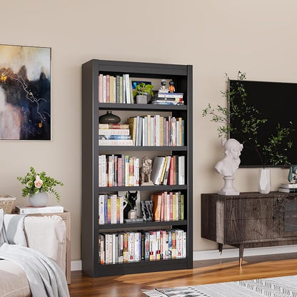 OSEILLC Bookshelf,61 Inch Tall 5-Tier Bookcase, Modern Bookshelves with Adjustable Shelves, Book Shelf for Home Office, Living Room, Garage, Minimalist Lifestyle & Small Space Living(Black)