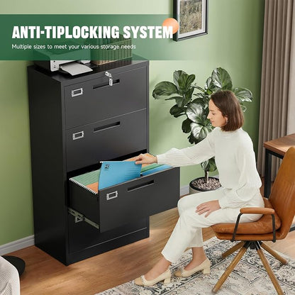 Letaya 4 Drawer File Cabinets with Lock,Metal Lateral Filing Storage Cabinet Printer Stand,Black Steel Home Office Cabinet for Hanging Files Letter/Legal/A4 Size (Black, H51.73×W28.35×D15.74)