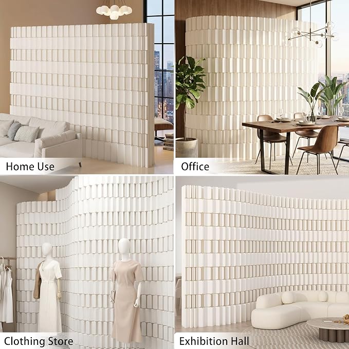 Modern Folding Room Divider for Space Separation, 5.2ft Tall Honeycomb Accordion Privacy Screen, Kraft Paper Portable Freestanding Partition Wall, No Drilling (Style-C, L196.8 x H94.5 Inch)