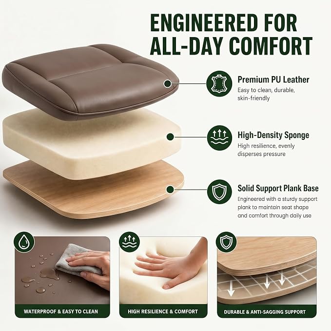 MALOL Leather Office Chair, Computer Desk Chair with Adjustable Lumbar Support, Thick Cushion, Flip-Up Arms and Ergonomic Back, Comfy Executive Office Chair for Home Office Gaming,Brown