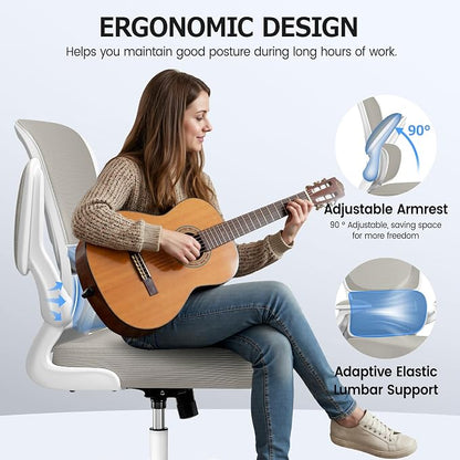 ALLGOD Office Chair Ergonomic Desk Chair, Breathable Mesh Desk Chair Comfy with Lumbar Support, Flip-up Armrests, Computer Chairs Comfortable for Home, Office, Work, Standard, 300Lbs