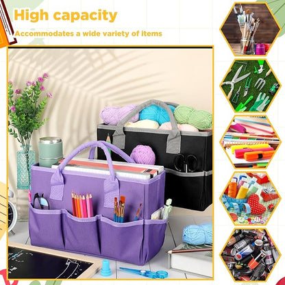 Tellingyou 2 Pcs Art Craft Tote Bag Teacher Craft Organizers and Storage Bag Desktop Tote Supply 600d Oxford Classroom Organizer Caddy Gift for Crafters Christmas Office(Black, Purple)