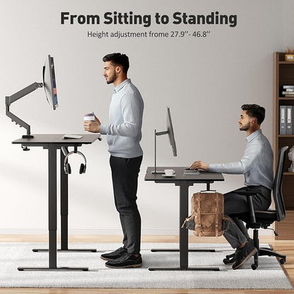 55x24 in Electric Standing Desk,Adjustable Height with Wheels,Black | Spliced Desktop,27.9"–46.8" Height Range,4 Memory Presets,Lockable Wheels,Headphone Hook,Sit Stand Desk,Home Office
