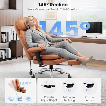 BestGlory Big and Tall Office Chair with Lumbar Support, Executive Leather Computer Desk Chair, Heavy Duty Comfortable Gaming Chair with Double Layer Cushion & Footrest for Home Office Gaming
